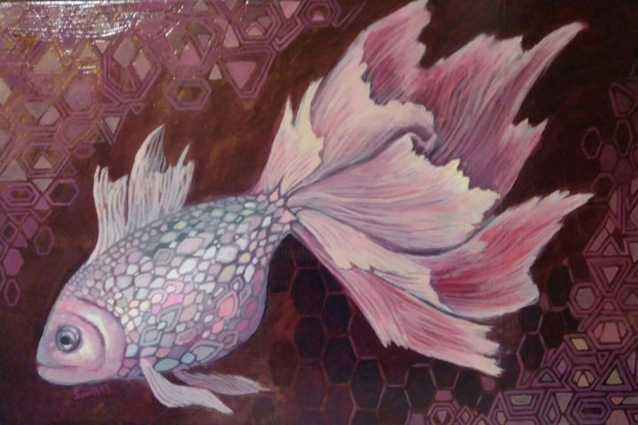 Malarstwo zatytułowany „PEARL FISH” autorstwa Olga, Oryginalna praca, Olej