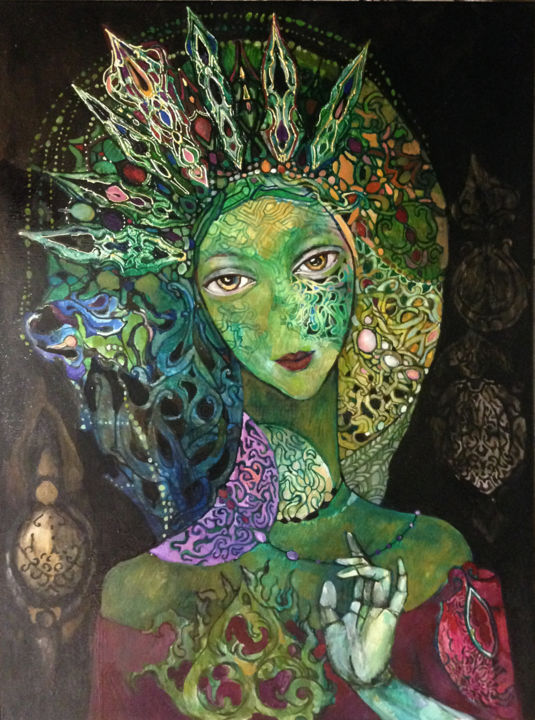 "Green Tara" başlıklı Tablo Olga tarafından, Orijinal sanat, Petrol