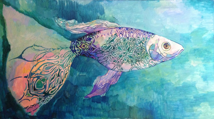 "Fish-happiness" başlıklı Tablo Olga tarafından, Orijinal sanat, Petrol