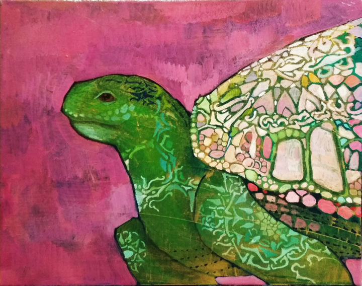 Painting titled "Little turtle" by Olga, Original Artwork, Oil