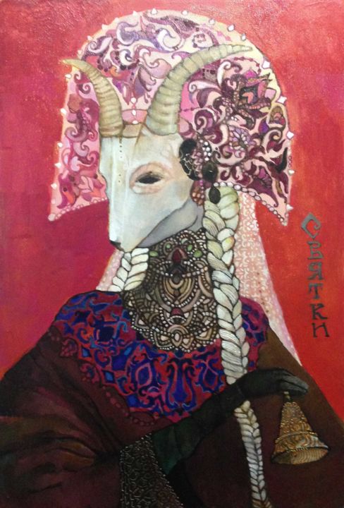 「Yule goat」というタイトルの絵画 Olgaによって, オリジナルのアートワーク, オイル