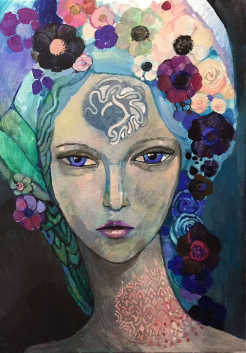 Картина под названием "floral-water.jpg" - Olga, Подлинное произведение искусства, Масло