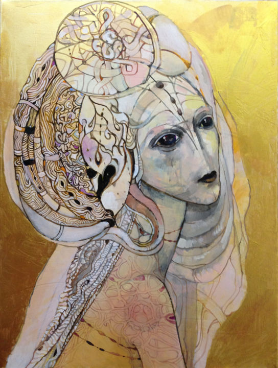 Malarstwo zatytułowany „gold” autorstwa Olga, Oryginalna praca, Olej