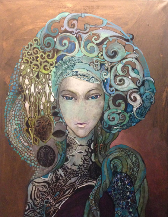Painting titled "Turquoise" by Olga, Original Artwork, Oil