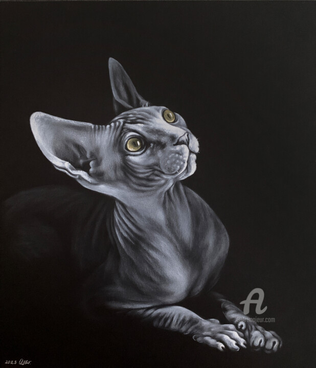 Pintura intitulada "Portrait of Sphynx" por Olga Tsvetkova, Obras de arte originais, Óleo