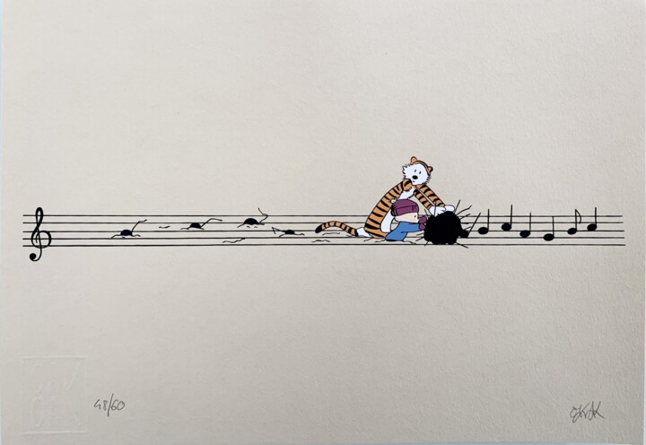 Druckgrafik mit dem Titel "Calvin and Hobbes" von Oak Oak, Original-Kunstwerk, Papier