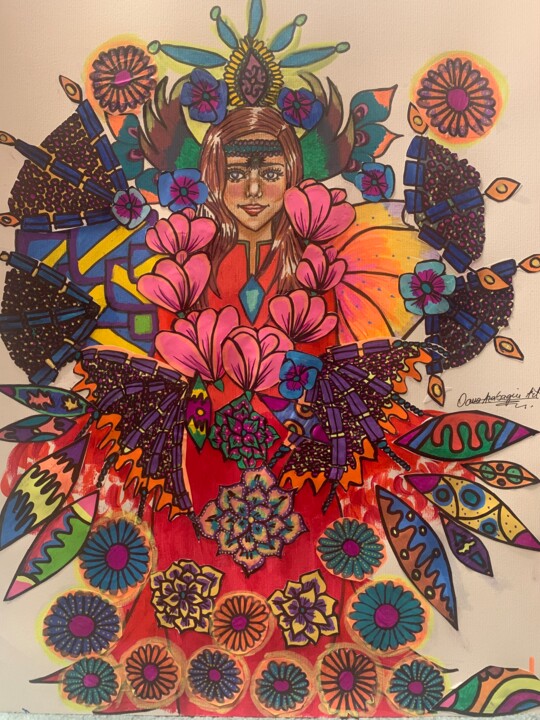 Drawing titled "Queen of Spring" by Oana Arabagiu, Original Artwork, Acrylic