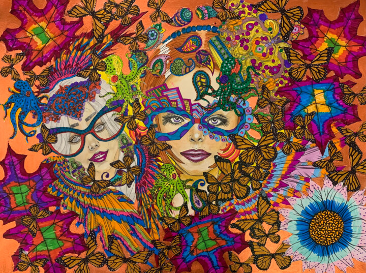 Drawing titled "Masquerade" by Oana Arabagiu, Original Artwork, Collages