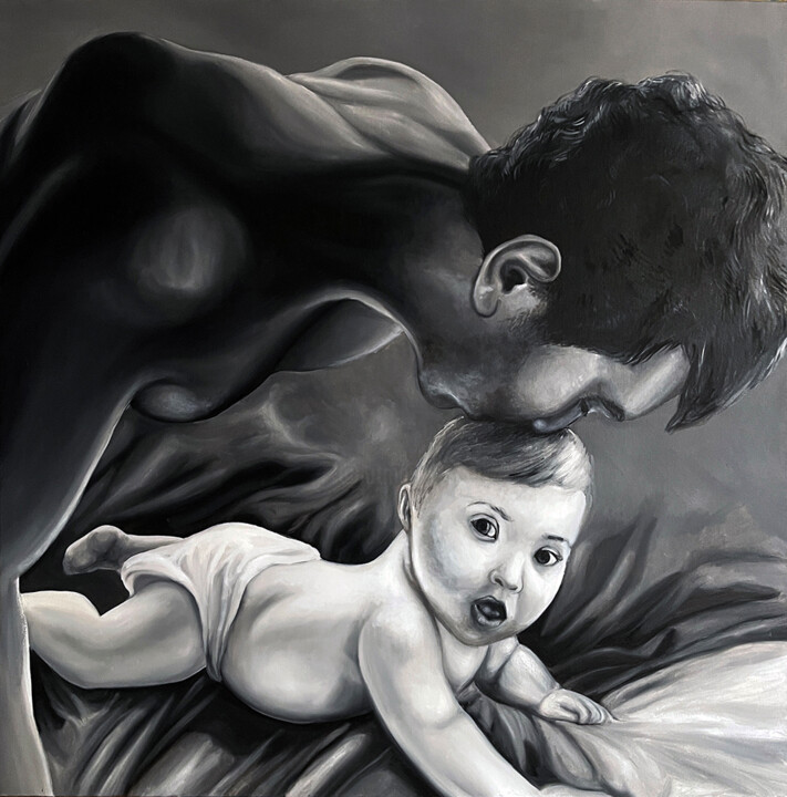 Pittura intitolato "Baby time" da Oana Rinaldi, Opera d'arte originale, Olio