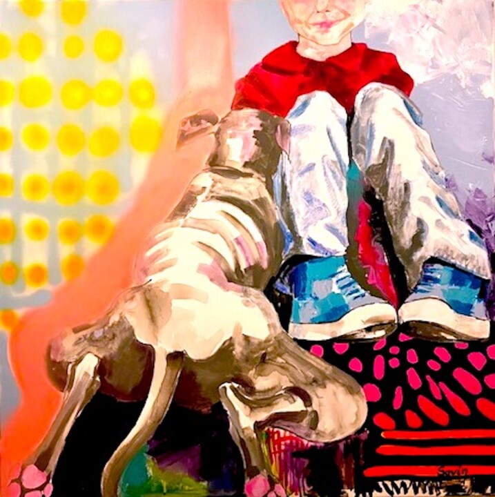 Картина под названием "Boy" - Oana Savin, Подлинное произведение искусства, Акрил Установлен на Деревянная рама для носилок