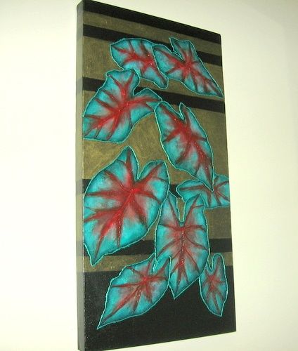 Peinture intitulée "Caladium Leaves" par Oana Cretu, Œuvre d'art originale