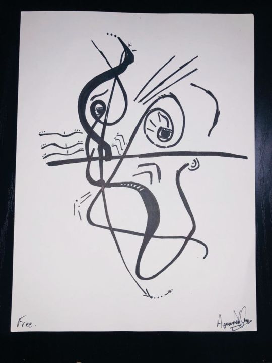 Drawing titled "free" by Oussama Aouameur, Original Artwork, Marker