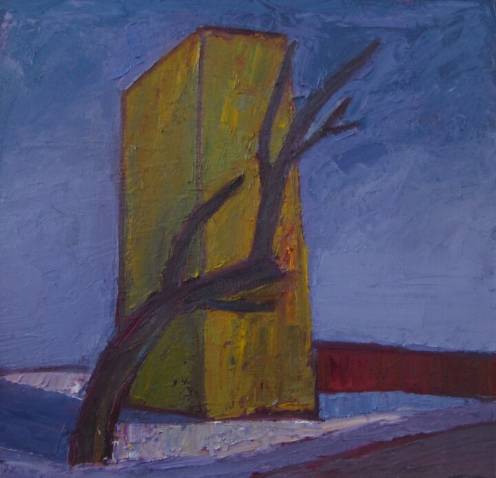 Painting titled "house, tree" by Artiom Ovchinnikov, Original Artwork, Oil
