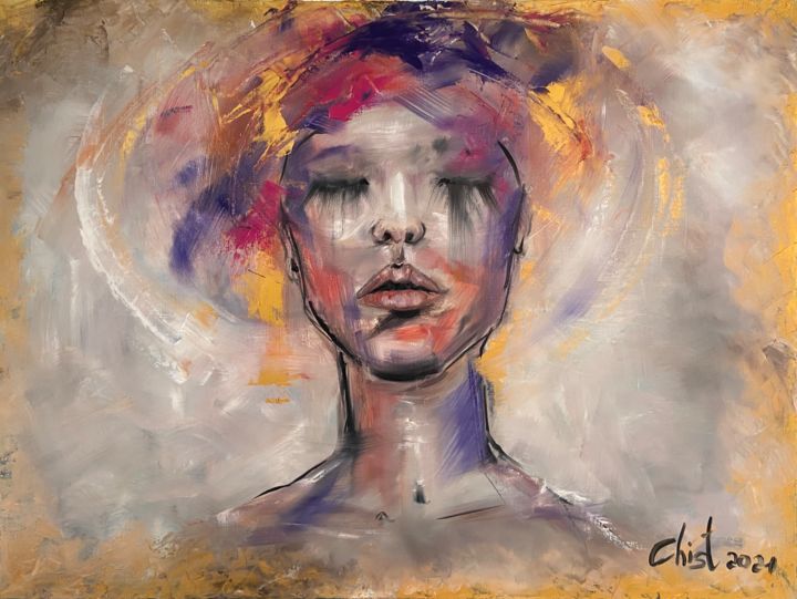 Painting titled "Emotion" by Anastasiia Kiseleva, Original Artwork, Oil Mounted on Wood Stretcher frame