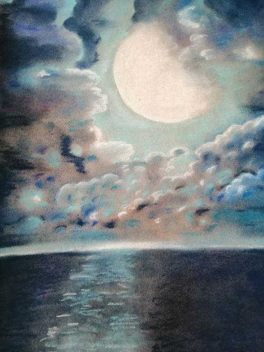 Картина под названием "луна над Черным мор…" - Olga Dokuchaeva, Подлинное произведение искусства, Пастель