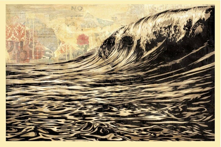 Impressões e gravuras intitulada "dark wave" por Shepard Fairey (Obey), Obras de arte originais, Litografia