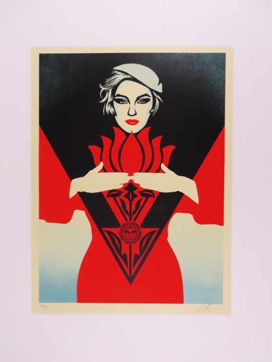 Druckgrafik mit dem Titel "Flower woman - red" von Shepard Fairey (Obey), Original-Kunstwerk, Siebdruck