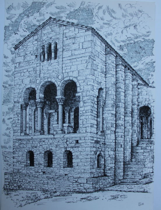 Drawing titled "Церковь на горе Нар…" by Spartak Chernyshov, Original Artwork, Ink