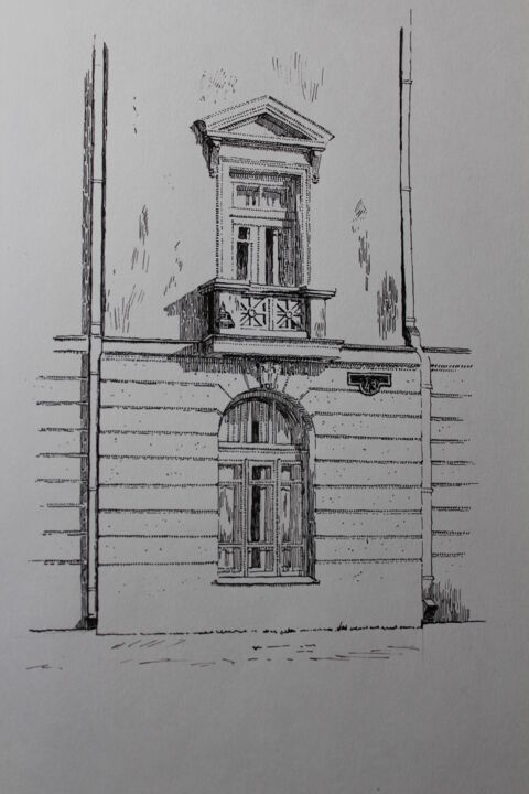 Dessin intitulée "старинный фасад" par Spartak Chernyshov, Œuvre d'art originale, Encre