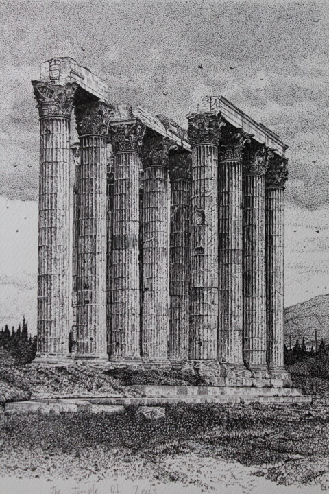 Dessin intitulée "The Temple of Zeus…" par Spartak Chernyshov, Œuvre d'art originale, Encre