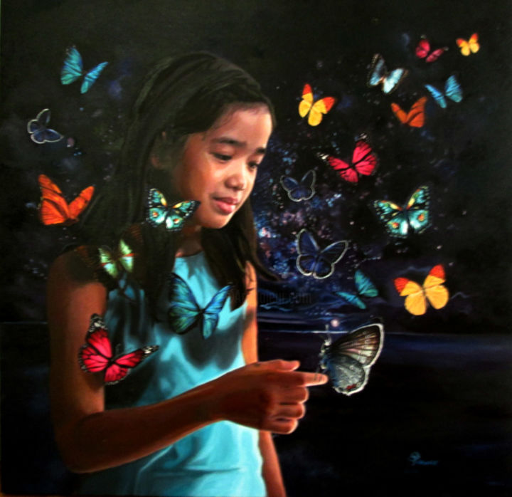 Картина под названием "one-enchanting-even…" - Maria Pureza Escaño, Подлинное произведение искусства