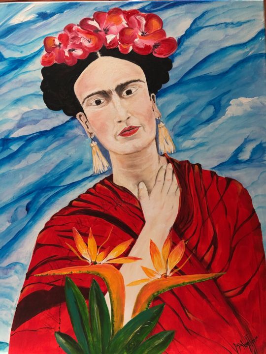 Painting titled "Frida, amor y dolor" by Emma Isabel De La Cabada Cortes, Original Artwork, Acrylic