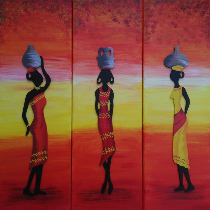 Painting titled "africaine" by Océane Raquet, Original Artwork, Acrylic