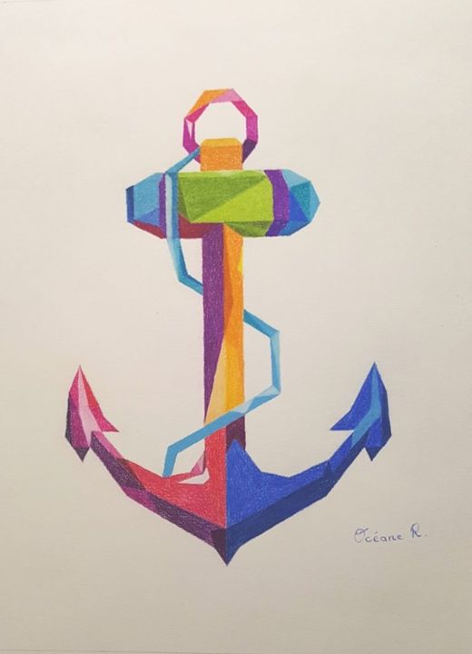 Dessin intitulée "Ancre graphique" par Océane Rousseeuw, Œuvre d'art originale, Pastel