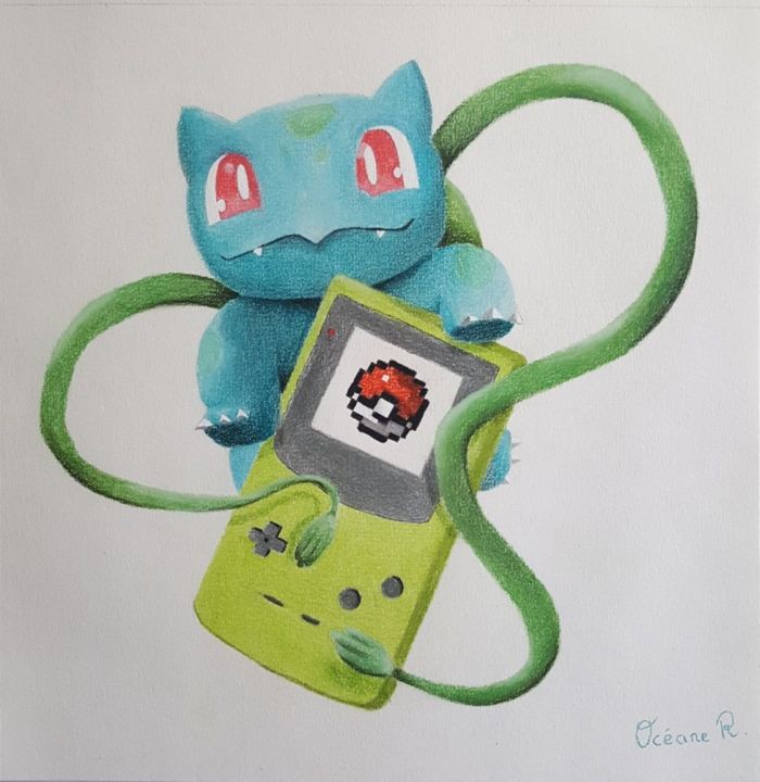 Dessin intitulée "Bulbizarre" par Océane Rousseeuw, Œuvre d'art originale, Pastel