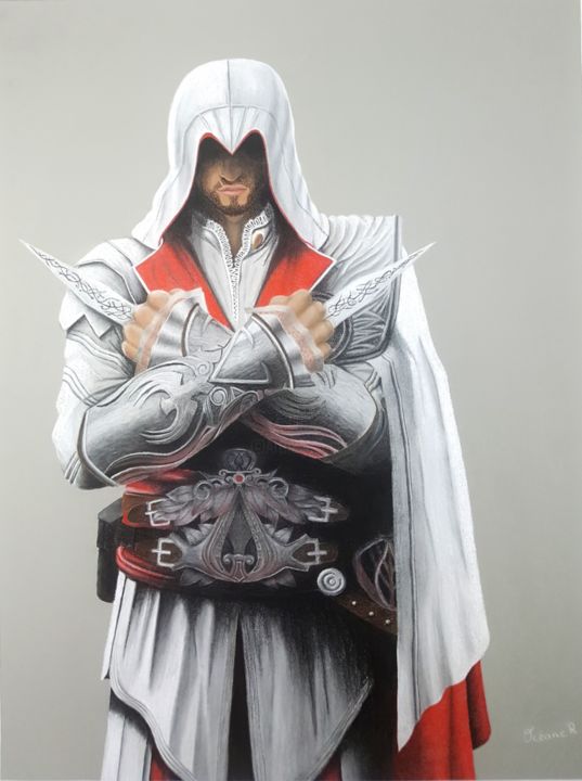 Dessin intitulée "Ezio Auditore" par Océane Rousseeuw, Œuvre d'art originale, Pastel