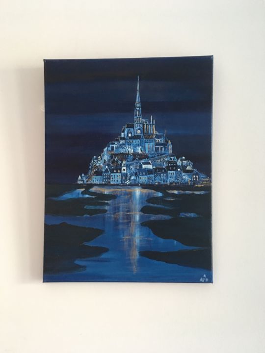Painting titled "Le Mont Saint-Michel" by Aline Raux, Original Artwork, Oil