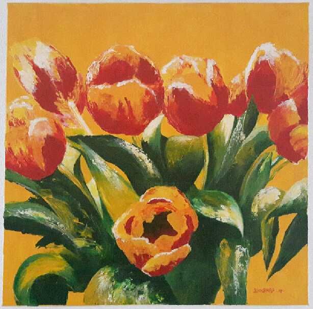 Картина под названием "Les tulipes" - Caroline Brochard, Подлинное произведение искусства, Акрил