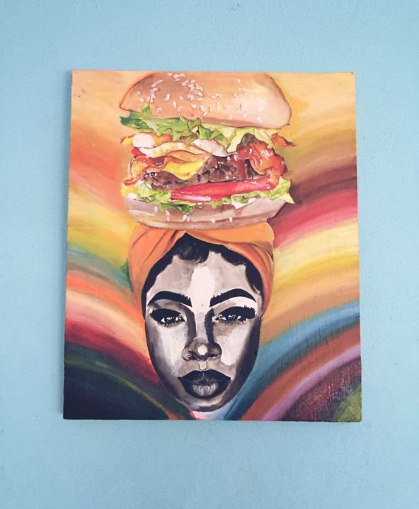 Painting titled "Burger" by Océane Adjovi, Original Artwork