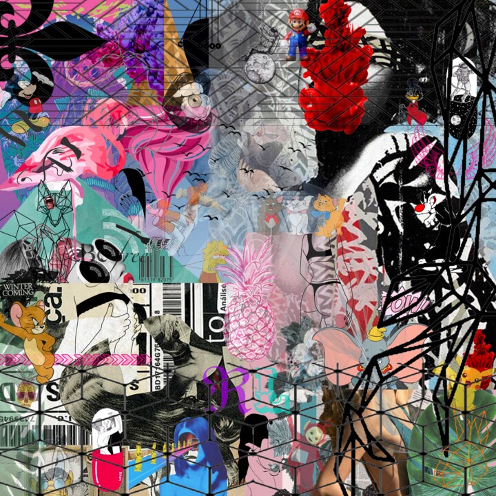 Collages intitulée "COLLAGE PINK" par Océane Lauwereins, Œuvre d'art originale