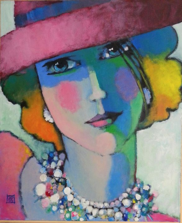 Painting titled "regard de femme 5" by Odile Chodkiewicz, Original Artwork, Acrylic