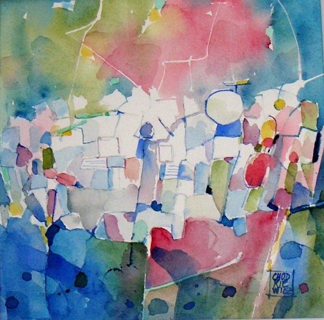 Malerei mit dem Titel "L'orchestre" von Odile Chodkiewicz, Original-Kunstwerk, Aquarell