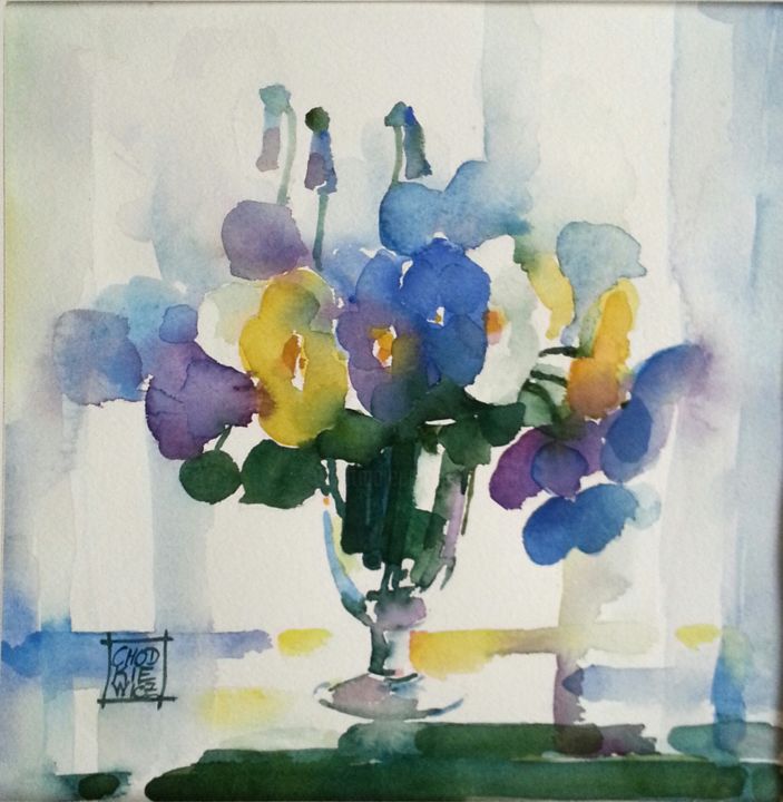 Painting titled "bouquet d'avril" by Odile Chodkiewicz, Original Artwork, Watercolor