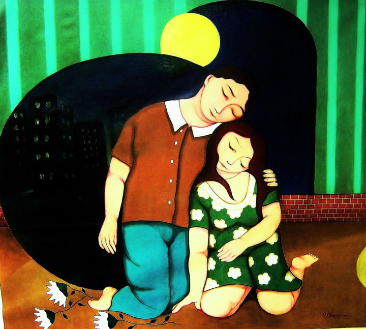 Pintura titulada "Amor y paz." por Oswaldo Chuquipoma., Obra de arte original, Oleo