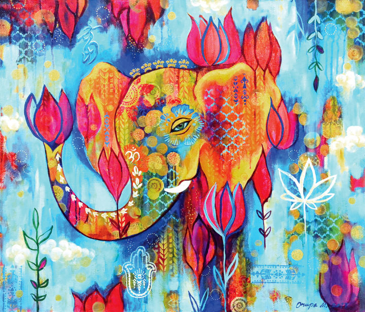 Painting titled "Ganesha Elephant" by Marianna Ochyra, Original Artwork, Acrylic