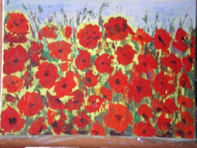 Painting titled "coquelicots plan ra…" by Ode, Original Artwork, Oil
