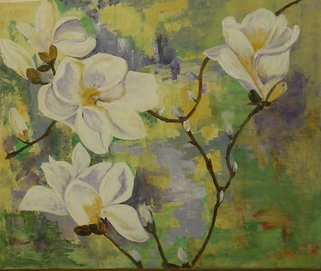 Peinture intitulée "Magnolias" par Ode, Œuvre d'art originale, Huile