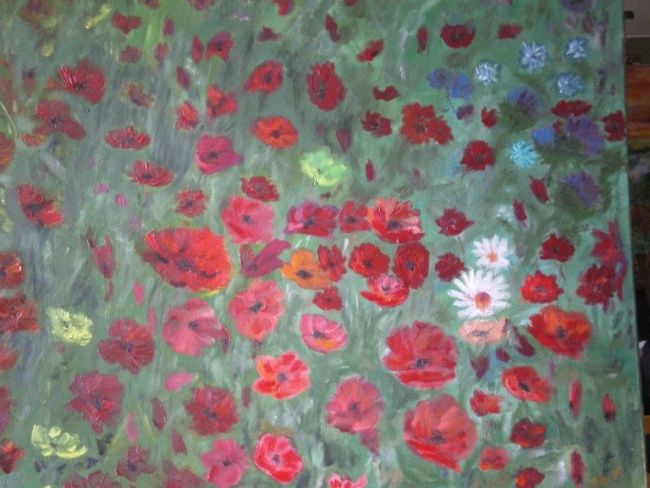 Painting titled "CHAMP DE COQUELICOTS" by Ode, Original Artwork, Oil