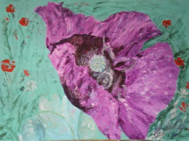 Painting titled "Fleur de pavot" by Ode, Original Artwork