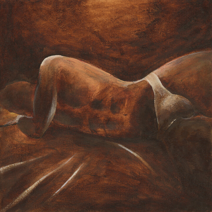 Peinture intitulée "Male Nude Sleeping" par Anton Maliar, Œuvre d'art originale, Acrylique