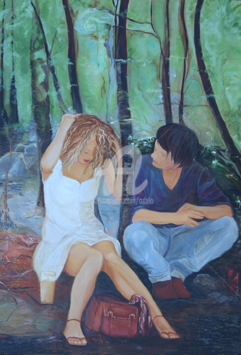 Pintura intitulada "conversation intime…" por Odélo, Obras de arte originais, Óleo