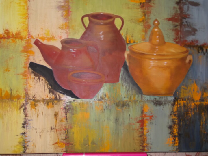 Картина под названием "Les pots de grand-m…" - Odette Carre (Etchevers M-J), Подлинное произведение искусства, Акрил Установ…