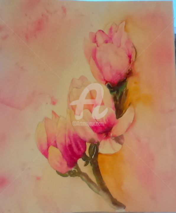 Painting titled "2017-magnolias.jpg" by Aquarelles D'Ô, Original Artwork, Watercolor