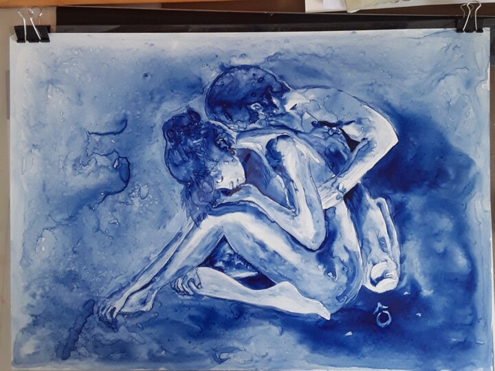 Painting titled "Tendresse" by Aquarelles D'Ô, Original Artwork, Watercolor