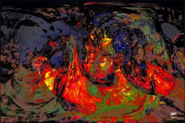Painting titled "nuit d'enfer" by Maurice Odic, Original Artwork, Oil