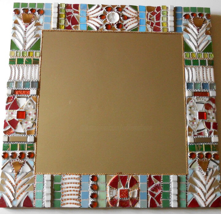 Design intitulée "miroir mosaïque "Ir…" par Odile Maffone, Œuvre d'art originale, Mosaïque Monté sur Panneau de bois